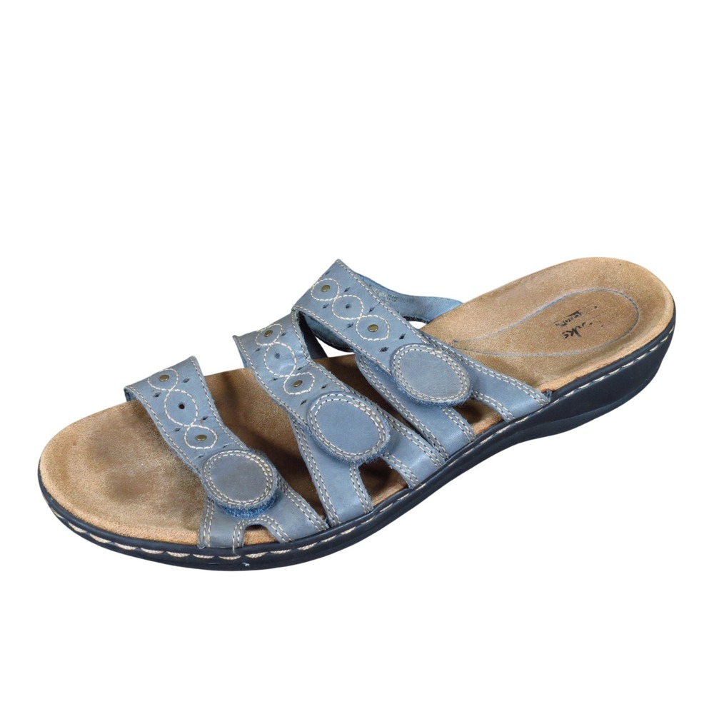 Clarks Leisa Cacti Q Womens Slide Sandals Size 12 Walking Comfort Blue Leather